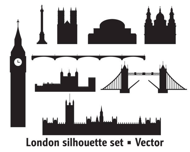 illustrazioni stock, clip art, cartoni animati e icone di tendenza di skyline di londra silhouette 8 - big ben illustrations