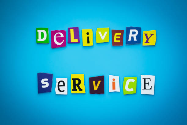 istock A word writing text - delivery service. Cartoon colorful letters on a blue background. Headline, banner with inscription font. 1221185607