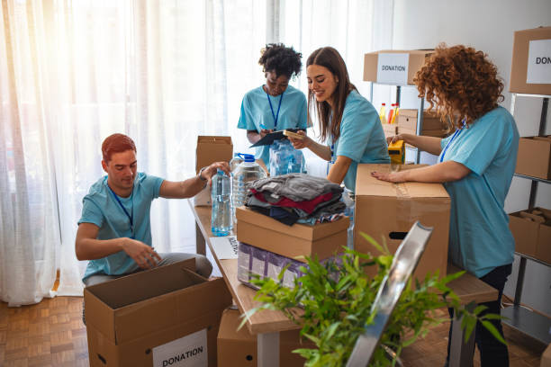 istock Group of mixed race people working in charitable foundation 1221186433