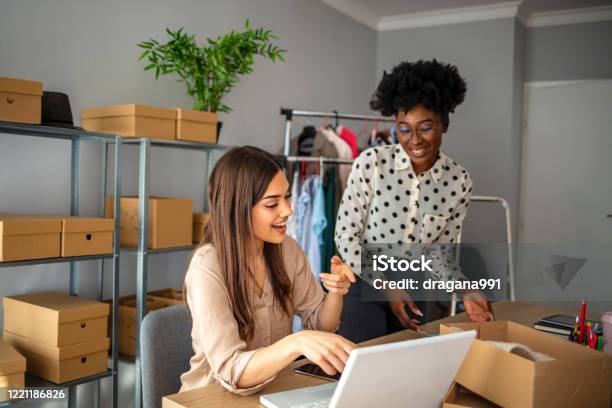Startup Small Business Owner Working With Computer At Workplace Stock Photo - Download Image Now