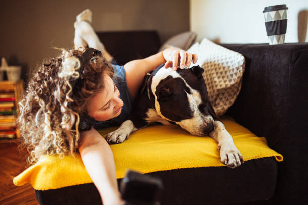 istock Woman playing with her dogs 1221188497