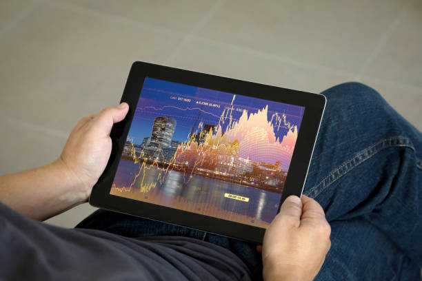 istock Stock market chart finance tablet mobile app 1221189514