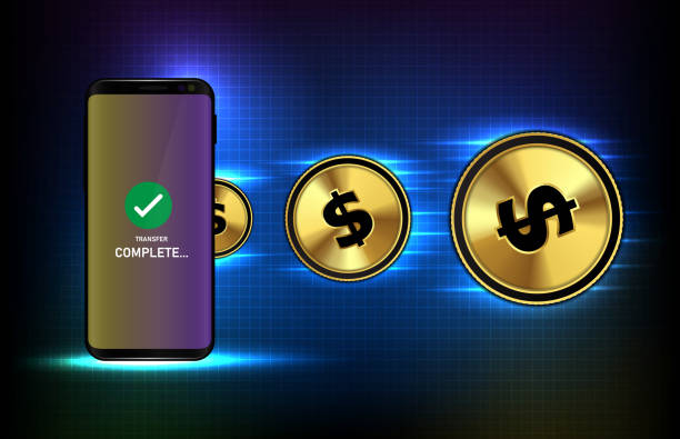 istock abstract futuristic technology background of transfer us coin with mobile phone, digital transfer money 1221195654
