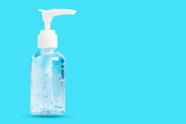 istock Hand sanitizer bottle or alcohol gel isolated on  blue background 1221196855