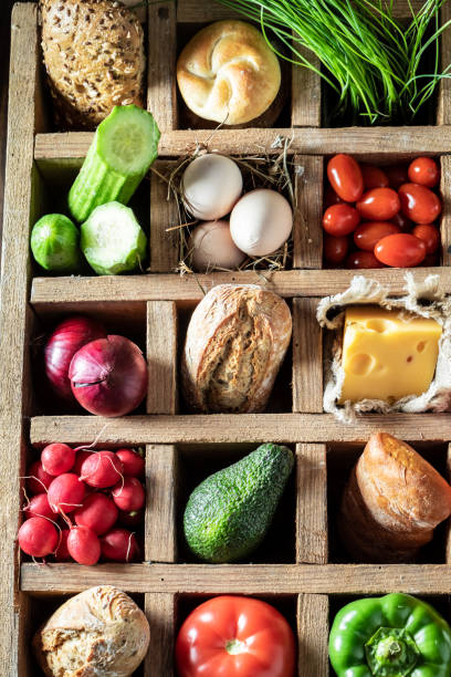 istock Top down view of ingredients for breakfast in rustic box 1221199376