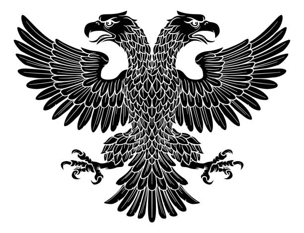 Double headed Imperial Eagle with Two Heads Double headed eagle with two heads possibly a Roman Russian Byzantine or imperial heraldic symbol russian culture stock illustrations
