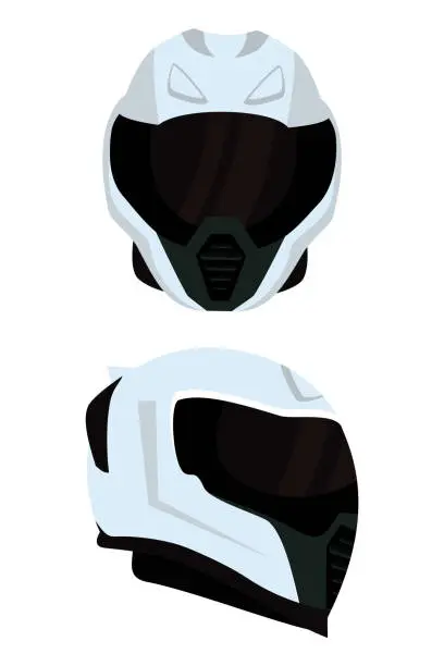 Vector illustration of Motor racer protective helmet isolated on white