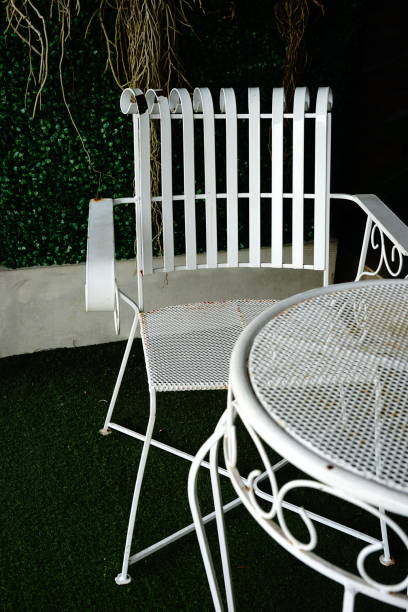 istock White steel chair and table 1221202918