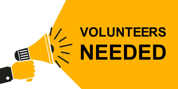 istock Volunteers needed, promotion with loudspeaker, advertising marketing concept, hand holding megaphone, promotion banner - stock vector 1221204589