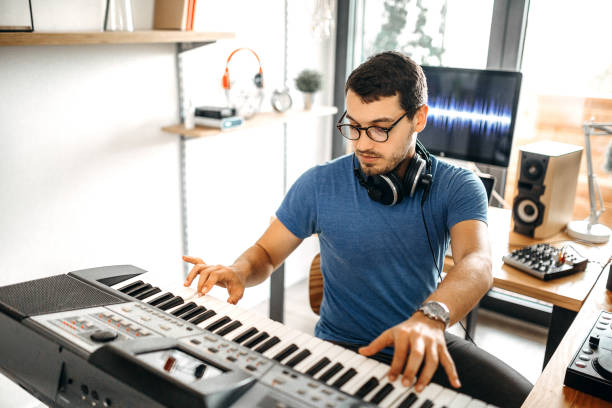 istock Music composer using electronic equipment to make music 1221205561