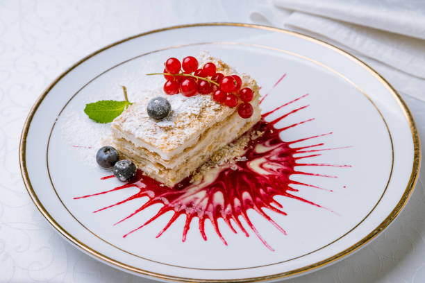 istock Napoleon dessert on plate with fresh berries 1221206354