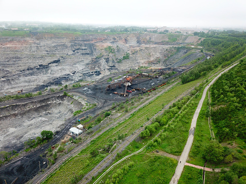 Northeast China, a coal mine to be depleted.Aerial view of opencast mining quarry