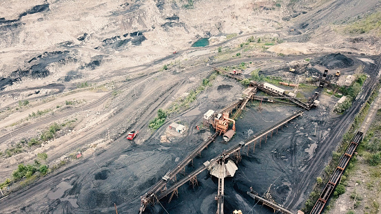 Northeast China, a coal mine to be depleted.Aerial view of opencast mining quarry