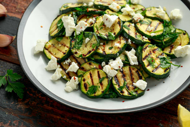 istock Warm salad with grilled zucchini, garlic and herbs 1221210186