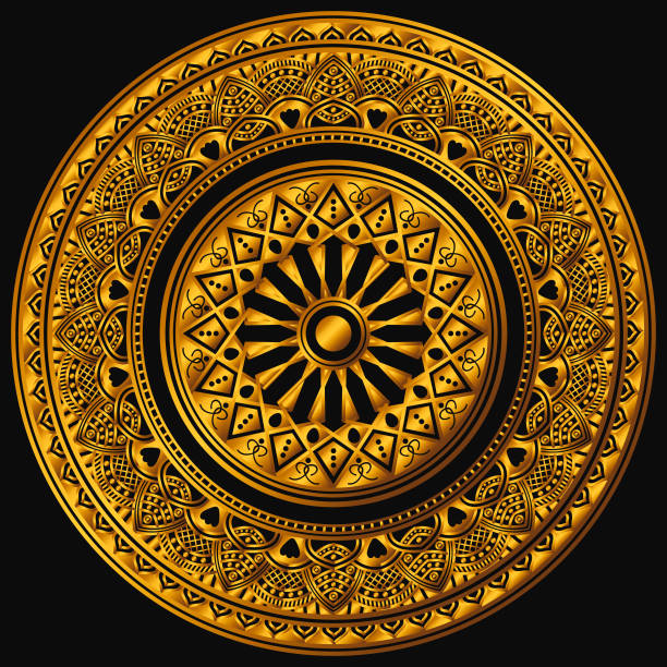 istock Golden mandala on a black background. Decorative round symbol, arabic motifs. Vector illustration 1221212977