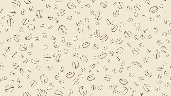 Drawn coffee bean seamless pattern background. Pattern with falling coffee beans. Food doodle  sketch background