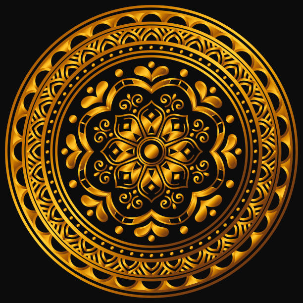 istock Golden mandala on a black background. Decorative round symbol, arabic motifs. Vector illustration 1221212987