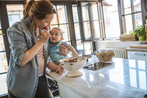 Mother and baby boy at home