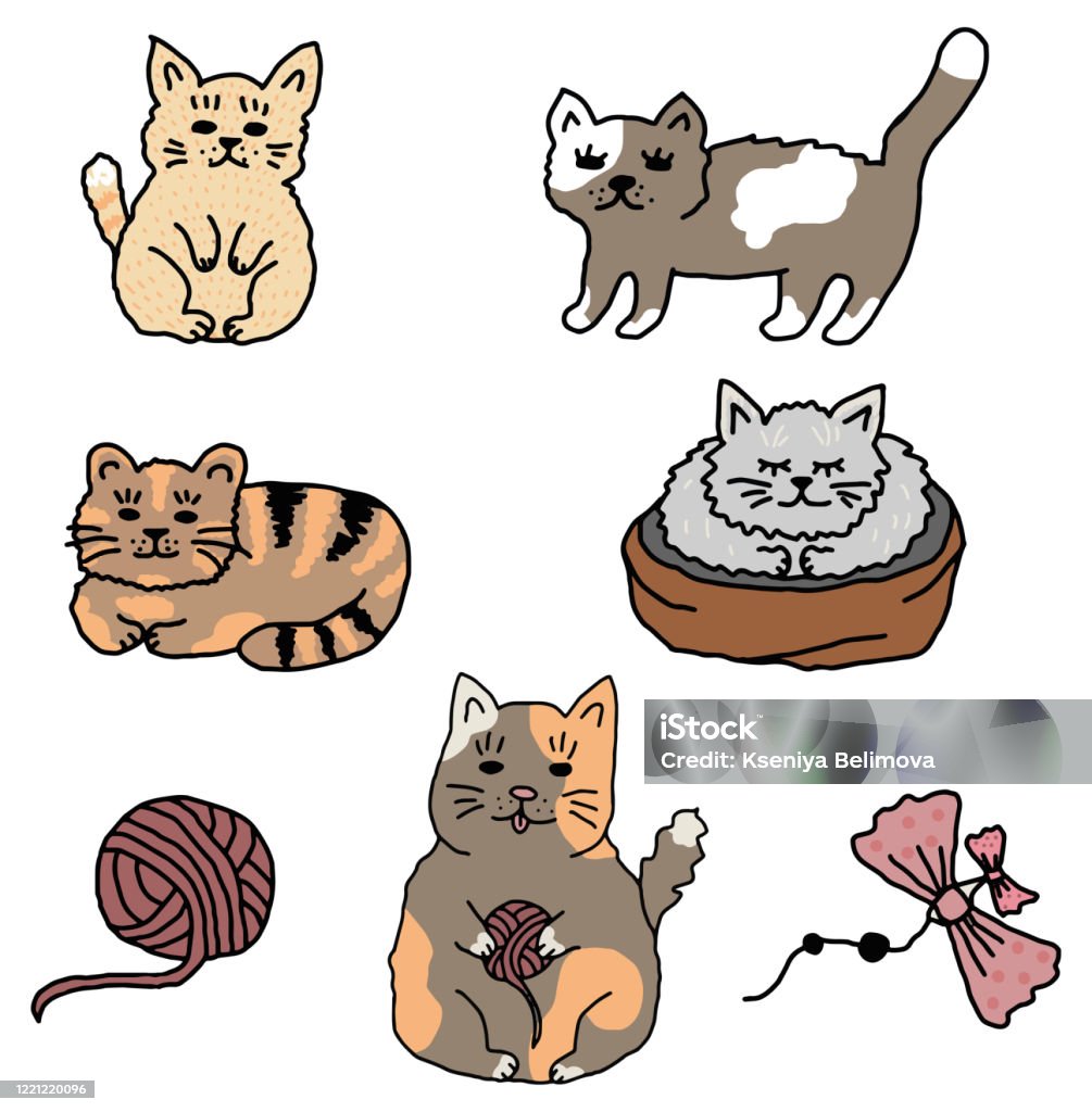 Những Con Mèo Dễ Thương Được Vẽ phẳng phiu Tay Vẽ Của Trẻ Em Hình minh ...