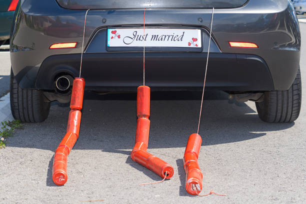 istock Just Married Sign Attached On Car's Trunk 1221220785