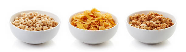 istock Three bowls of cereals isolated on white 1221225379