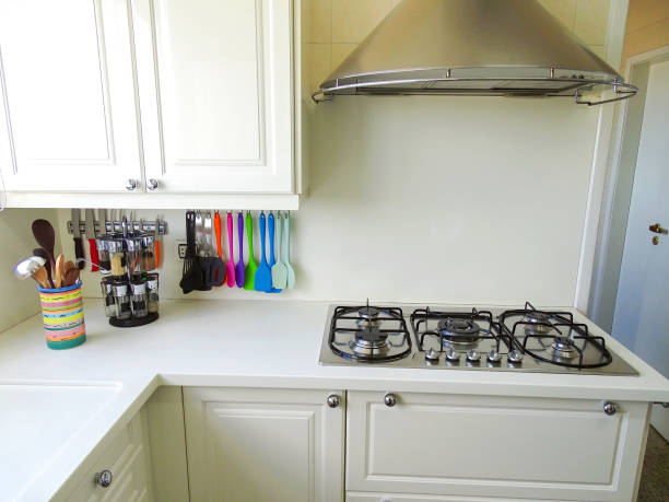 Blurred background. Modern kitchen with bokeh light.