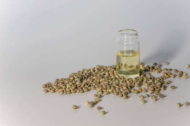 istock Hemp oil and hemp seed on a white background 1221226153