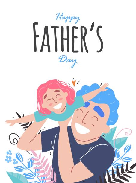 dzień ojców, szczęśliwa rodzina, córka bawi się z tatą i uśmiechnięta - fathers day greeting card father child stock illustrations