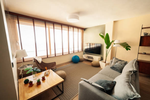 istock Views of cozy bright apartment with big window 1221227777