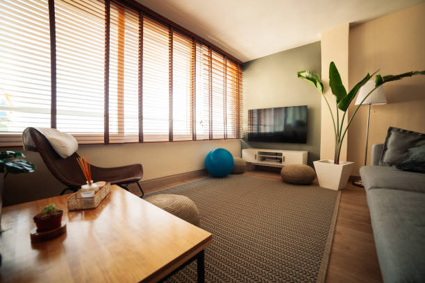 istock Views of cozy bright apartment with big window 1221227781