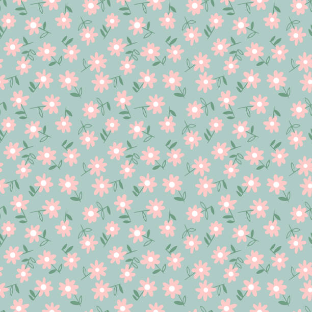 Seamless pattern made of small daisy flowers. Ditsy meadow ornament. Floral summer background. Vector botanical seamless pattern. Small daisies. Flowers in vintage style. Flat Simple floral freehand background for fashion design, textile, fabric, background, wallpaper, surface or wrapping. small illustrations stock illustrations
