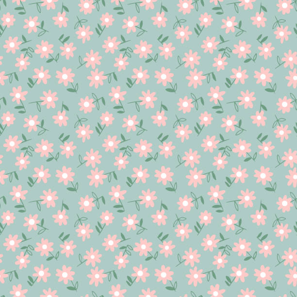 Seamless pattern made of small daisy flowers. Ditsy meadow ornament. Floral summer background. Vector botanical seamless pattern. Small daisies. Flowers in vintage style. Flat Simple floral freehand background for fashion design, textile, fabric, background, wallpaper, surface or wrapping. flower background stock illustrations