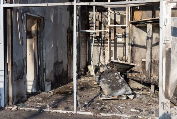 istock damaged facade of a retail store after a fire. 1221233214