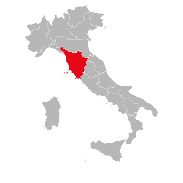 illustrazioni stock, clip art, cartoni animati e icone di tendenza di la provincia toscana è segnata in rosso sulla mappa italiana. - italian elections