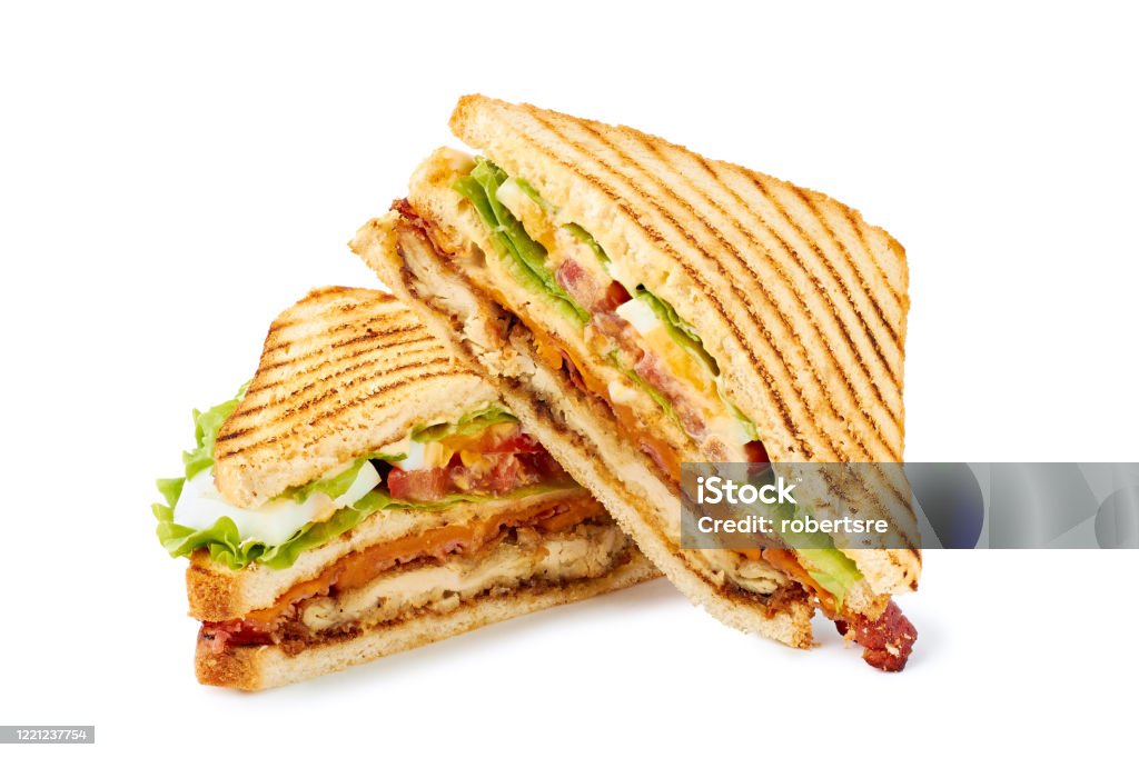 Two Halves Of Club Sandwich On White Stock Photo - Download Image Now -  Sandwich, Club Sandwich, White Background - iStock
