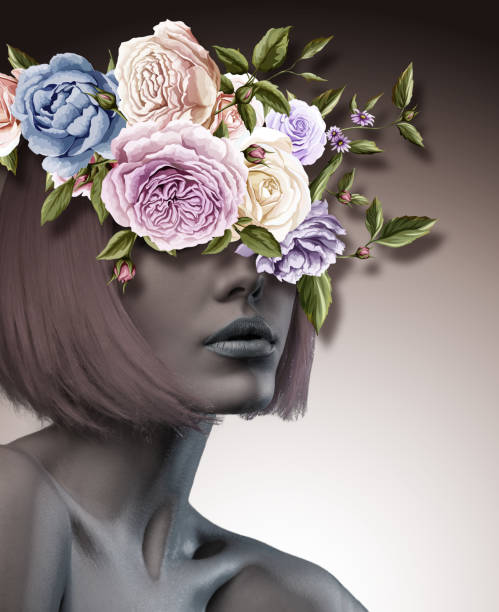 istock Lady, bouquet of flowerss on gradient background 1221239144