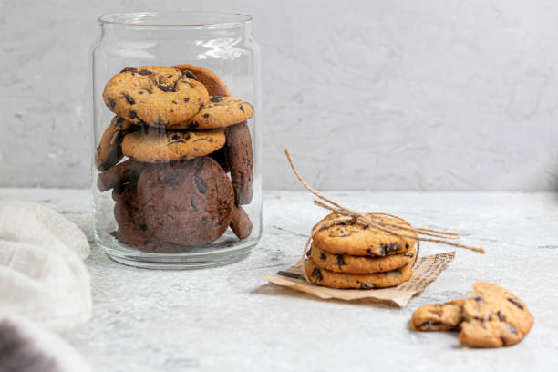 istock Chocolate Chip Cookies. Homemade baking. Round shape, not big. On a light gray background. 1221239743
