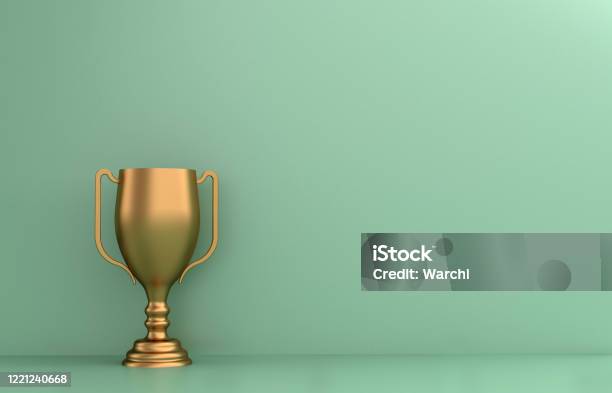 Golden Trophycopy Spacegreen Stock Photo - Download Image Now - Award, Cup, Incentive