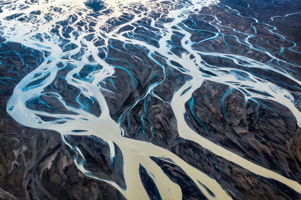 Colorful River Aerial taken in Southern Iceland Colorful River Aerial taken in Southern Iceland, post processed in HDR delta stock pictures, royalty-free photos & images