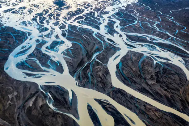 Colorful River Aerial taken in Southern Iceland, post processed in HDR