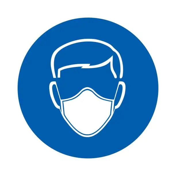 Vector illustration of Safety mask must be worn sign or symbol. M016.  Standard ISO 7010.  Vector design isolated on white background .