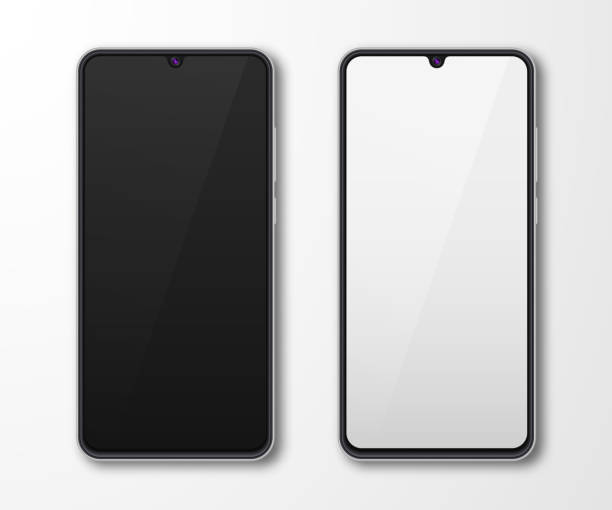 istock Realistic smartphone mock up set. Mobile phone display isolated on white gray background. 3D template illustration. Vector illustration 1221246731