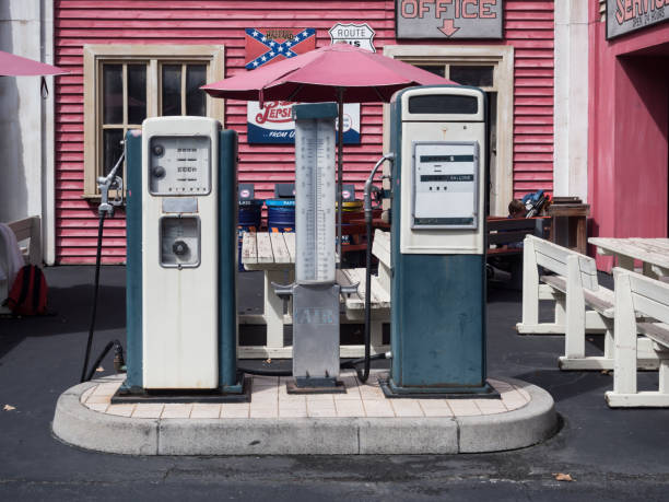 A red and white mechanic shop in the early morning sunlight in Alexandria, Louisiana