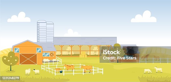 istock Country Cattle Farm with different Domestic Animal 1221248279