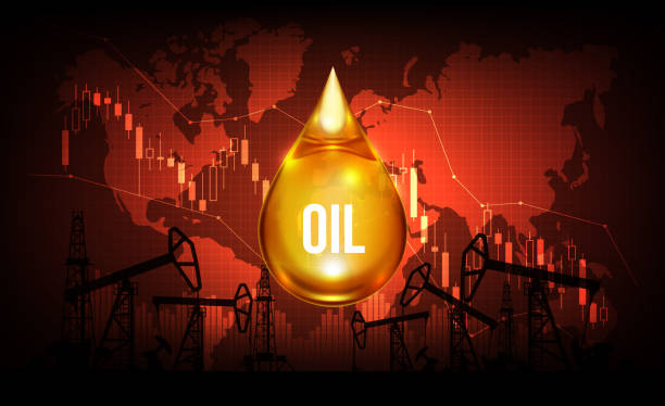 график и график фондового рынка цен на нефть, фон нефтекаоса, низкая цена на нефть обращаются к негативной концепции, векторная иллюстрация - opec stock illustrations