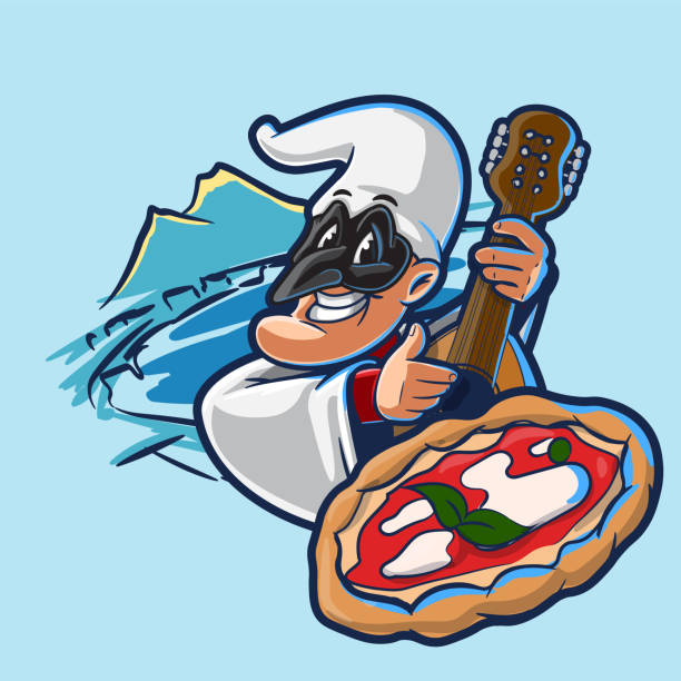 иллюстрация неаполя с пиццей и мандолиной - napoli stock illustrations
