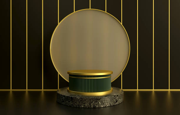 beautiful green pedestal with granite podium on black background. luxury presentation of product concept. 3d render illustration - bead glass jewelry stone imagens e fotografias de stock