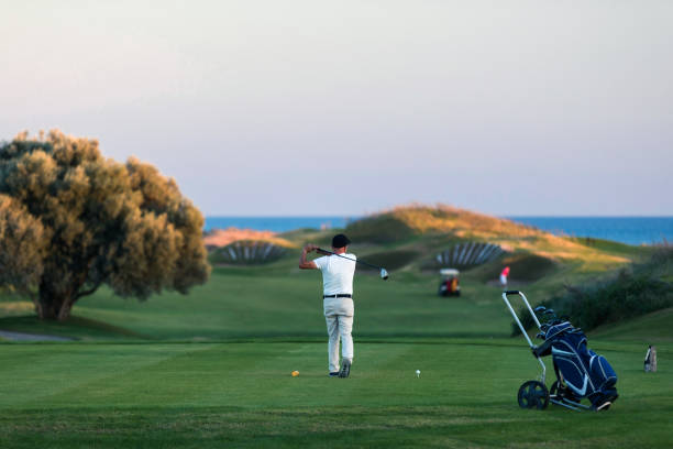 istock Golf player looks after the stroke 1221254753