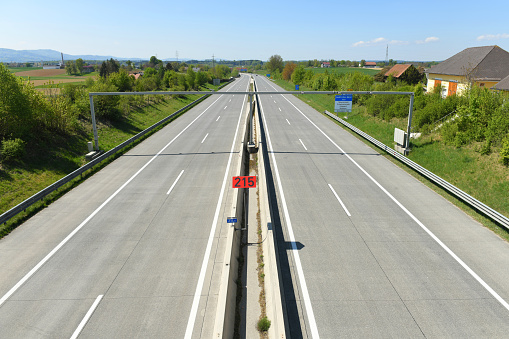 Almost empty Highway A1 near Laakirchen (Gmunden district, Upper Austria, Austria) -