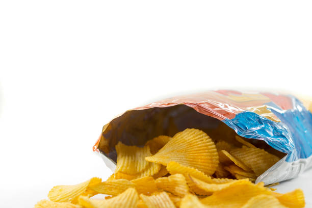 istock Bag of potato chips on white background 1221259828
